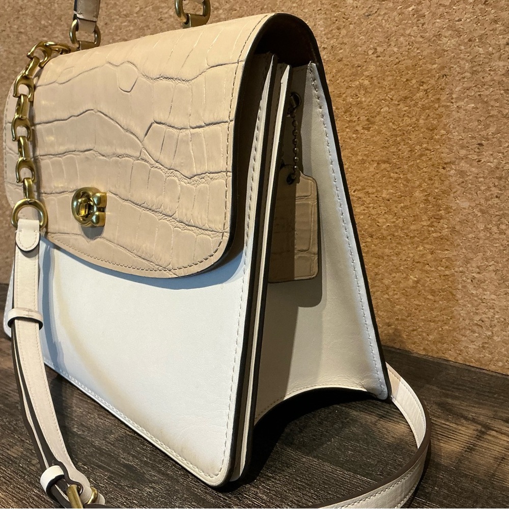 Coach Parker 32 Cream and Tan Croc-Embossed Satchel - Ginny & Georgia Bag - Picture 3 of 10